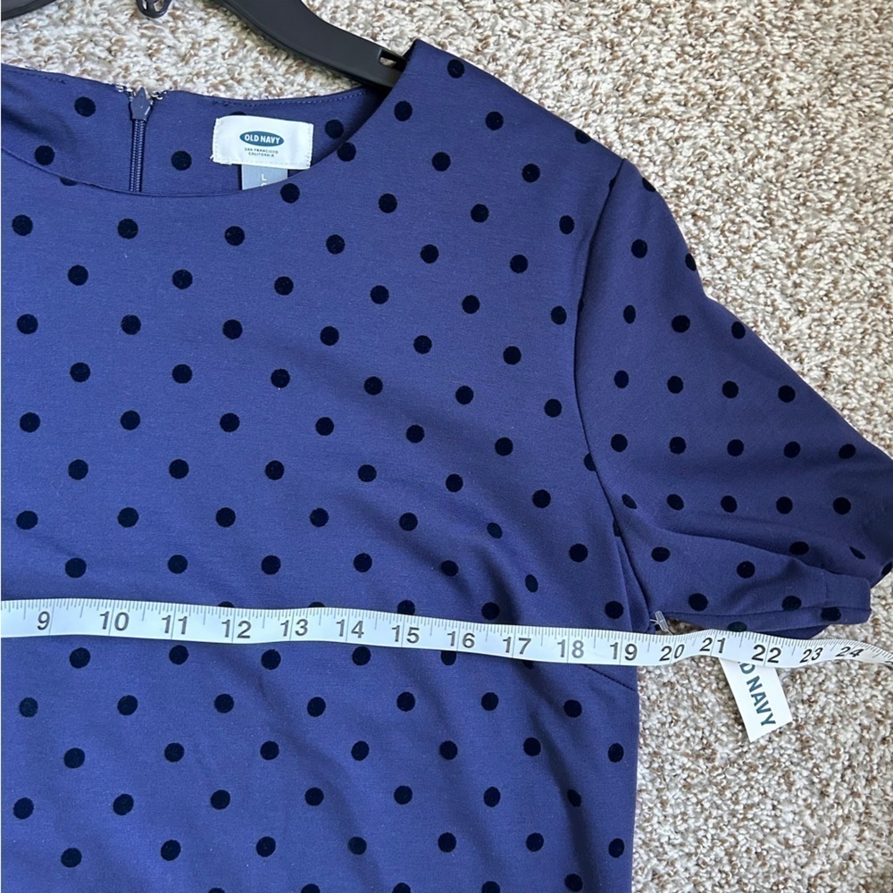 NWT Old Navy Blue Black Polka Dot Short Sleeve Mini Shift Dress Large Tall - Picture 7 of 7